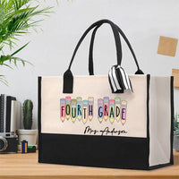 Personalized Grade And Name Colorful Pencil Cotton Tote Bag