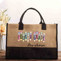 Personalized Grade And Name Colorful Pencil Cotton Tote Bag