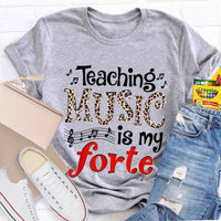 Teaching Music Is My Forte Leopard Music Teacher T-shirt
