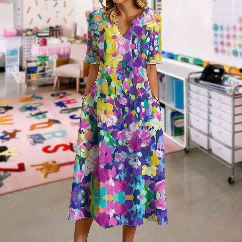 Elegant Watercolor Print Dress