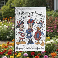 Patriotic 250 Years of Freedom Garden Flag | Cartoon Characters USA Celebration | Weather-Resistant Double-Sided Polyester | Outdoor Yard Decor Gift