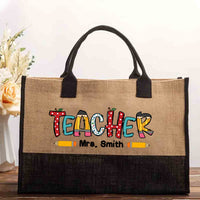 Personalized Name Crayon Apple Dot Print Cotton Tote Bag