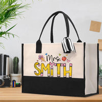 Personalized Name Crayon Apple Print Cotton Tote Bag