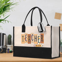 Personalized Name Fall Season Teacher Cotton Tote Bag