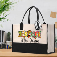 Personalized Teacher Name Spanish Flower Cotton Tote Bag
