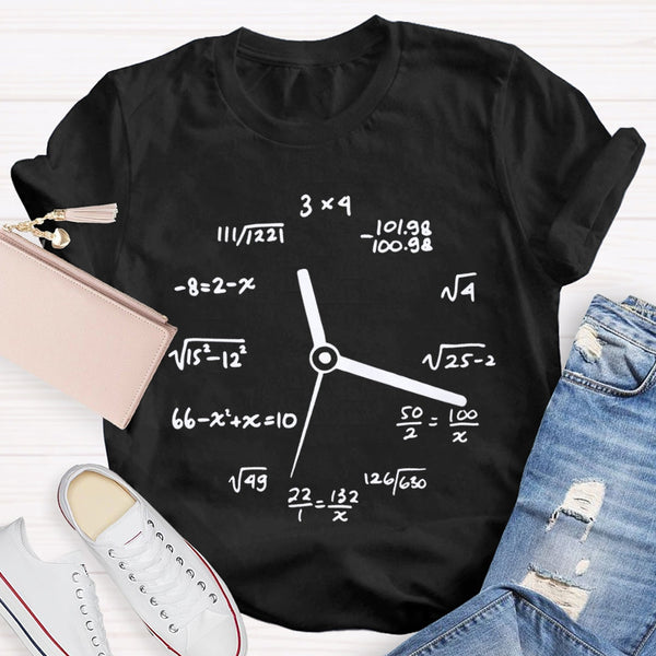 A Clock Made Of Mathematics Funny Math Teacher T-shirt