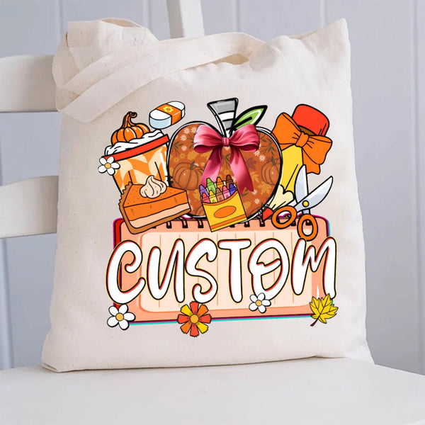Personalized Text Fall Season Canvas Tote Bag