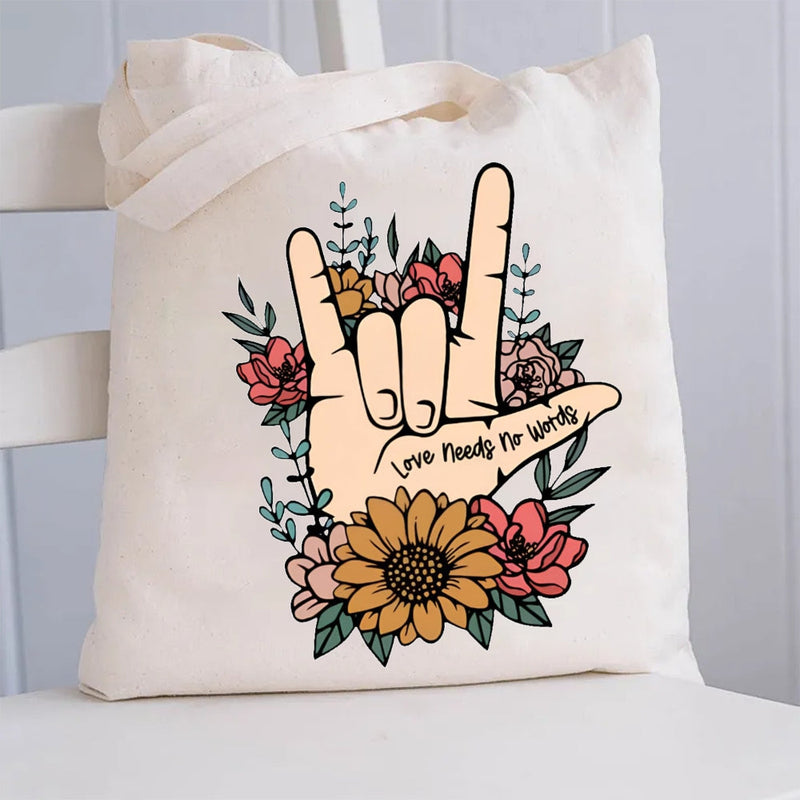 Love Need No Words Hand Sign Canvas Tote Bag
