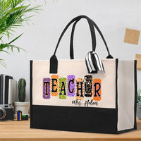 Personalized Name Halloween Skull Cotton Tote Bag