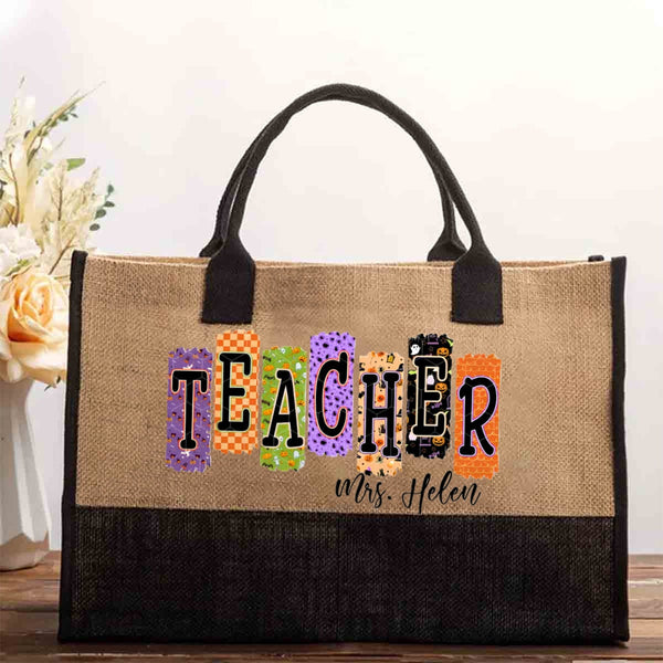 Personalized Name Halloween Skull Cotton Tote Bag