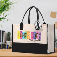 Personalized Lunch Lady Name Colorful Square Cotton Tote Bag