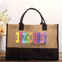 Personalized Lunch Lady Name Colorful Square Cotton Tote Bag