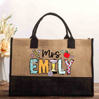 Personalized Name Apple Heart Wave Print Cotton Tote Bag