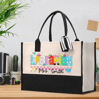 Personalized Librarian Name Pink Checkerboard Cotton Tote Bag