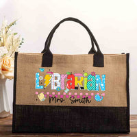 Personalized Librarian Name Pink Checkerboard Cotton Tote Bag