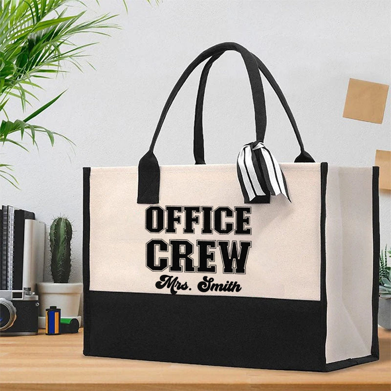 Personalized Name Office Crew Simple Art Words Cotton Tote Bag