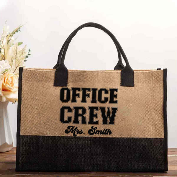 Personalized Name Office Crew Simple Art Words Cotton Tote Bag
