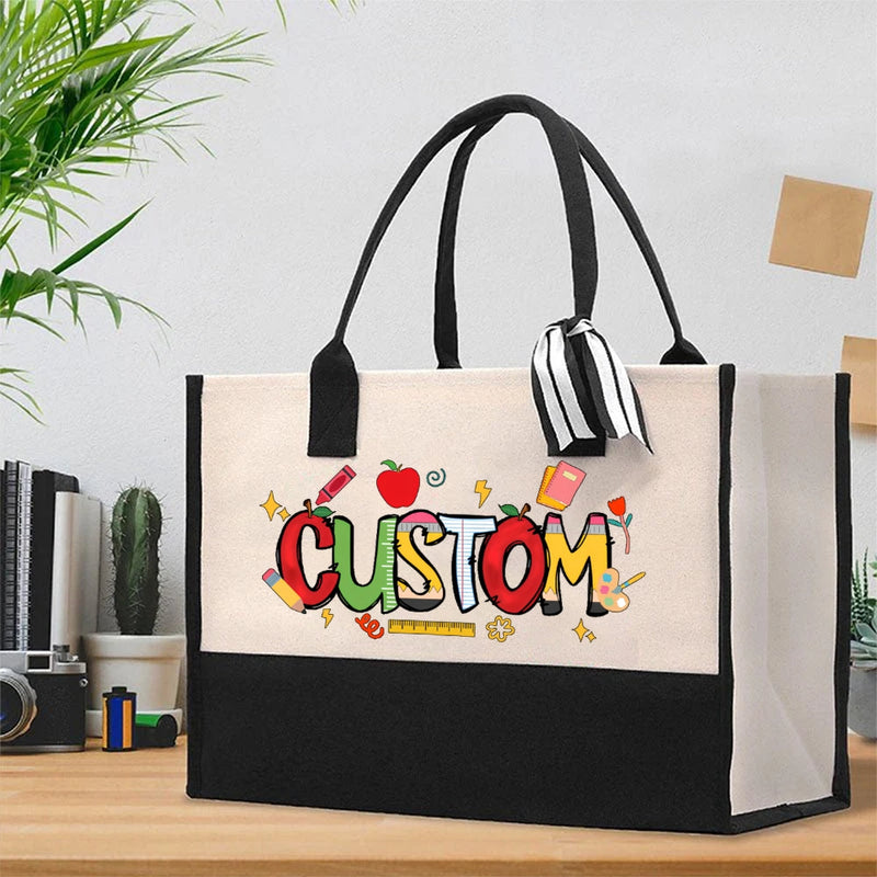 Personalized Text With The Apple Printed Cotton Tote Bag