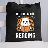 Nothing Beats Reading Pumpkin Halloween Canvas Tote Bag