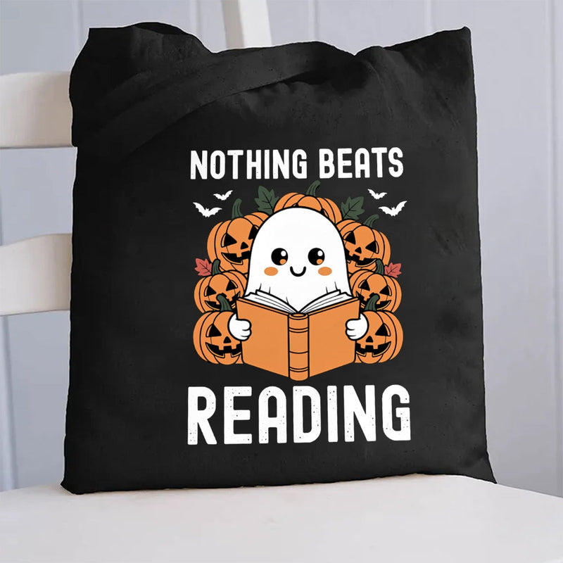 Nothing Beats Reading Pumpkin Halloween Canvas Tote Bag
