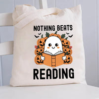 Nothing Beats Reading Pumpkin Halloween Canvas Tote Bag