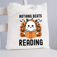 Nothing Beats Reading Pumpkin Halloween Canvas Tote Bag