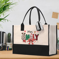 Personalized name Christmas Elk Snowflakes Cotton Tote Bag