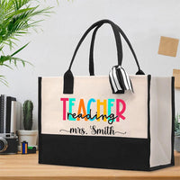 Personalized Reading Teacher Name Colorful Printed Cotton Tote Bag