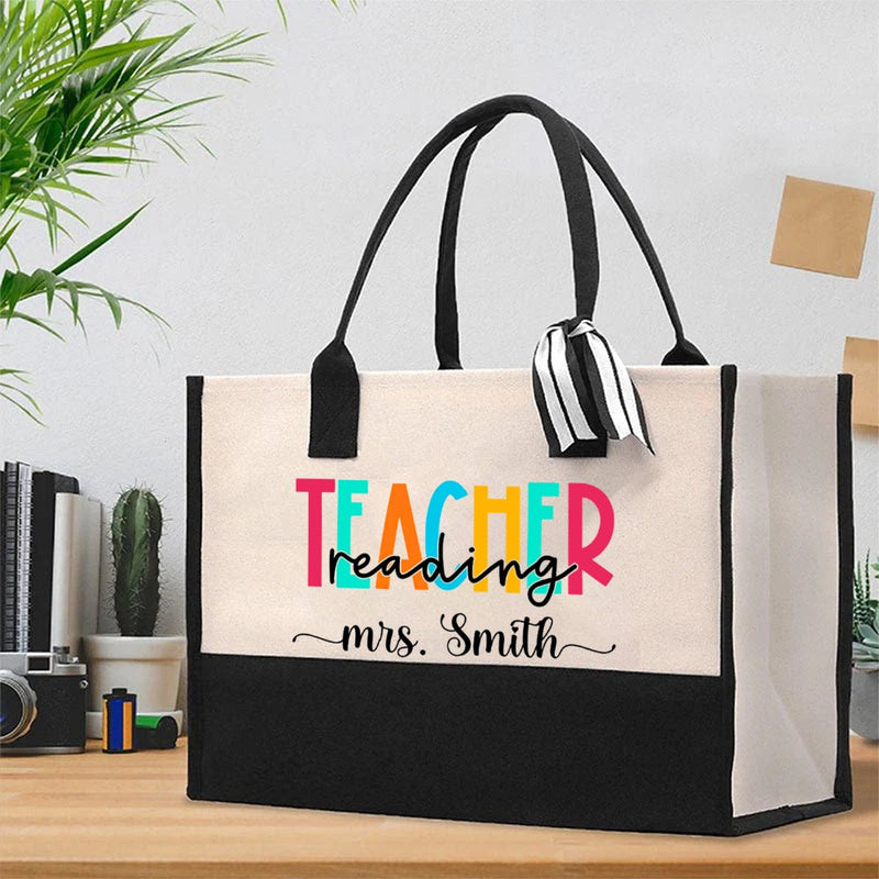 Personalized Reading Teacher Name Colorful Printed Cotton Tote Bag