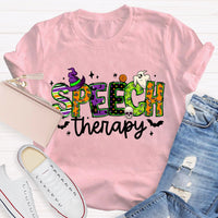 Speech Therapy Colorful Fonts And Ghosts Halloween T-shirt