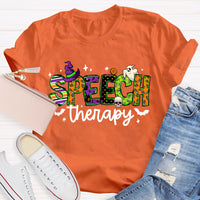 Speech Therapy Colorful Fonts And Ghosts Halloween T-shirt