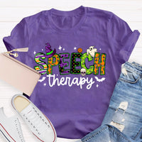 Speech Therapy Colorful Fonts And Ghosts Halloween T-shirt