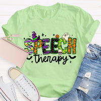 Speech Therapy Colorful Fonts And Ghosts Halloween T-shirt