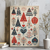 Nordic Holiday Tree Canvas Print, Scandinavian Folk Art Christmas Canvas, Folk Art Winter Wall Decor Canvas, Festive Christmas Home Present