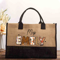 Personalized Name Fall Season Leopard Print Cotton Tote Bag