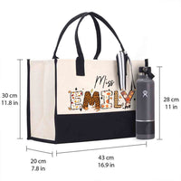 Personalized Name Fall Season Leopard Print Cotton Tote Bag