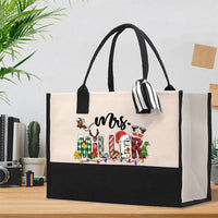 Personalized Name Christmas Elk Snowman Gingerbread Figurine Cotton Tote Bag