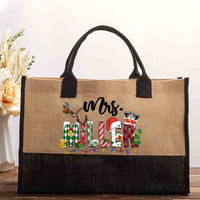 Personalized Name Christmas Elk Snowman Gingerbread Figurine Cotton Tote Bag