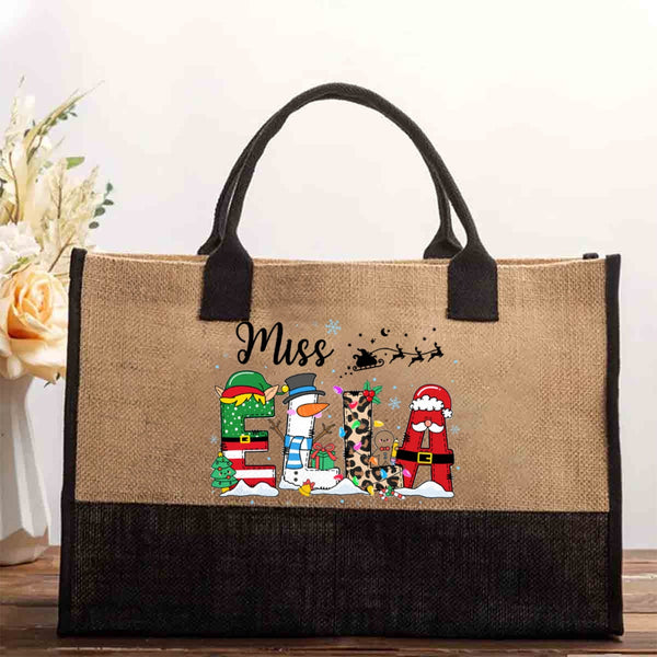 Personalized Name Christmas Elk Snowman Cotton Tote Bag Cotton Tote Bag