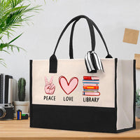 Peace Love Library Cotton Tote Bag