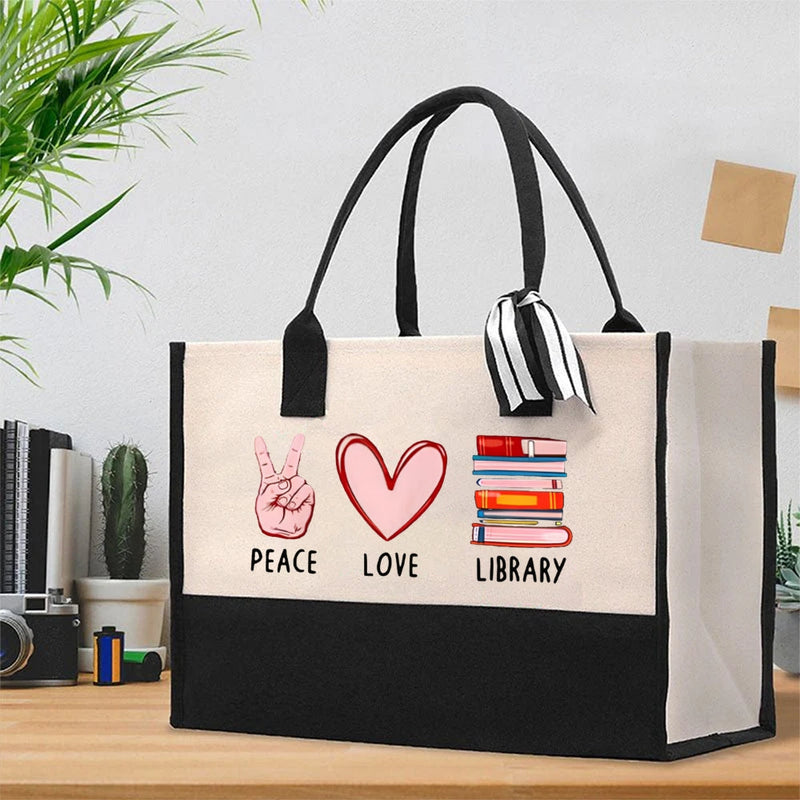 Peace Love Library Cotton Tote Bag
