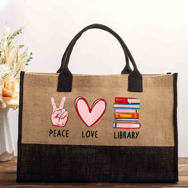 Peace Love Library Cotton Tote Bag