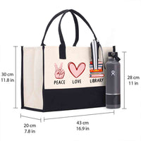 Peace Love Library Cotton Tote Bag