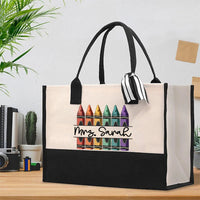 Personalized name colorful crayon Cotton Tote Bag