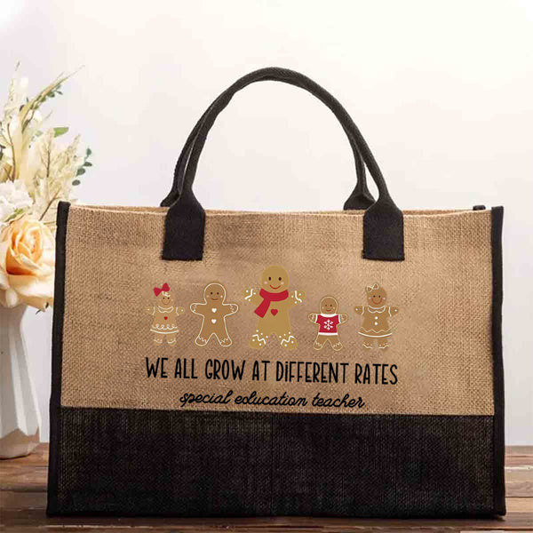 We All Grow At Different Rates Special Education Teacher Christmas Gingerbread Cotton Tote Bag