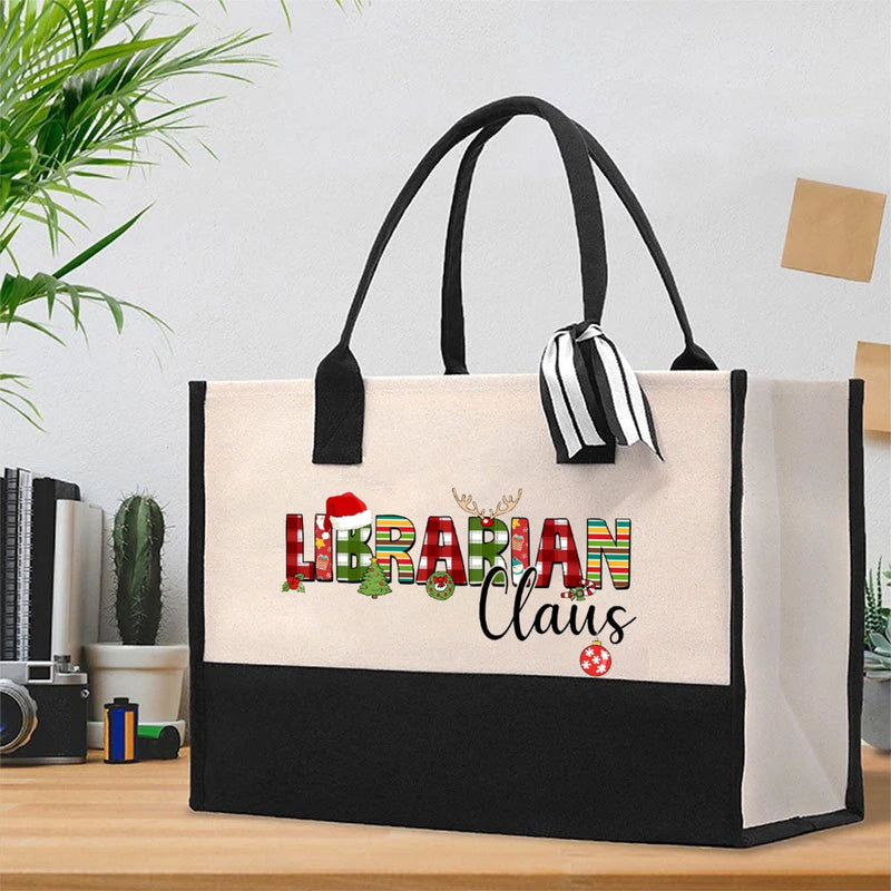 Personalized Name Librarian Christmas Atmosphere Cotton Tote Bag