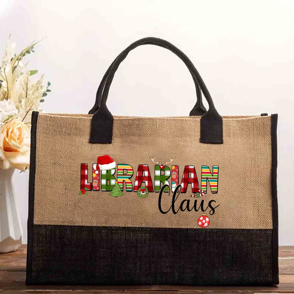 Personalized Name Librarian Christmas Atmosphere Cotton Tote Bag