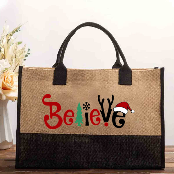Believe Christmas Tree And Santa Hat Cotton Tote Bag