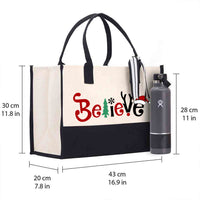 Believe Christmas Tree And Santa Hat Cotton Tote Bag