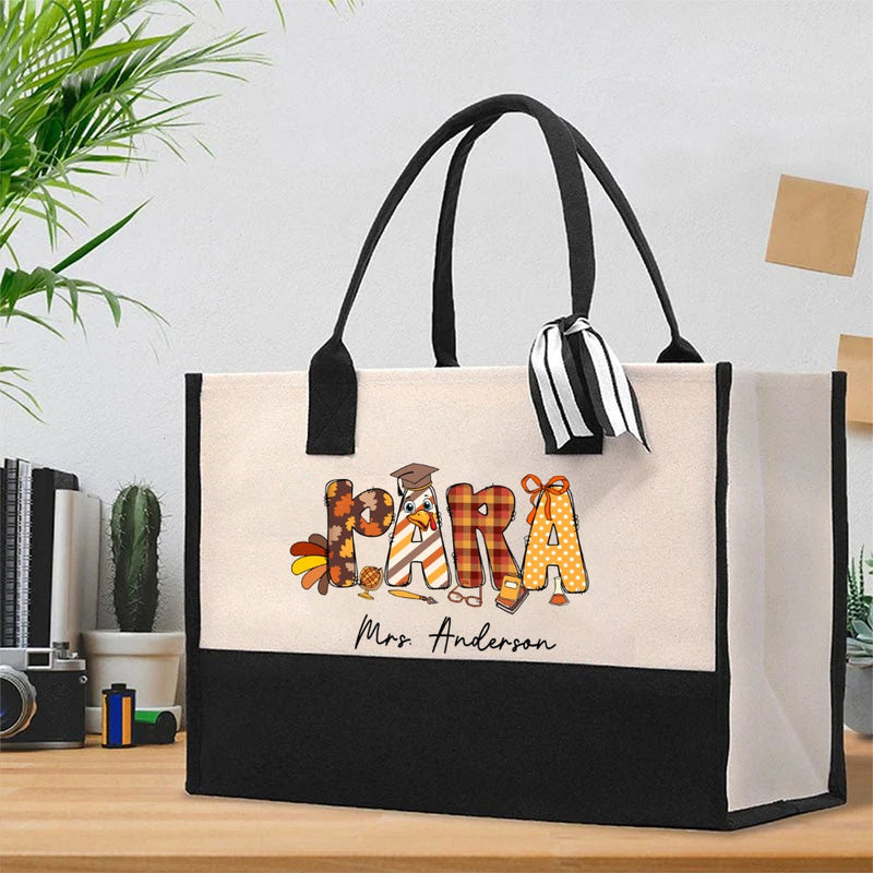 Personalized Name Thanksgiving Fall Season Para Cotton Tote Bag